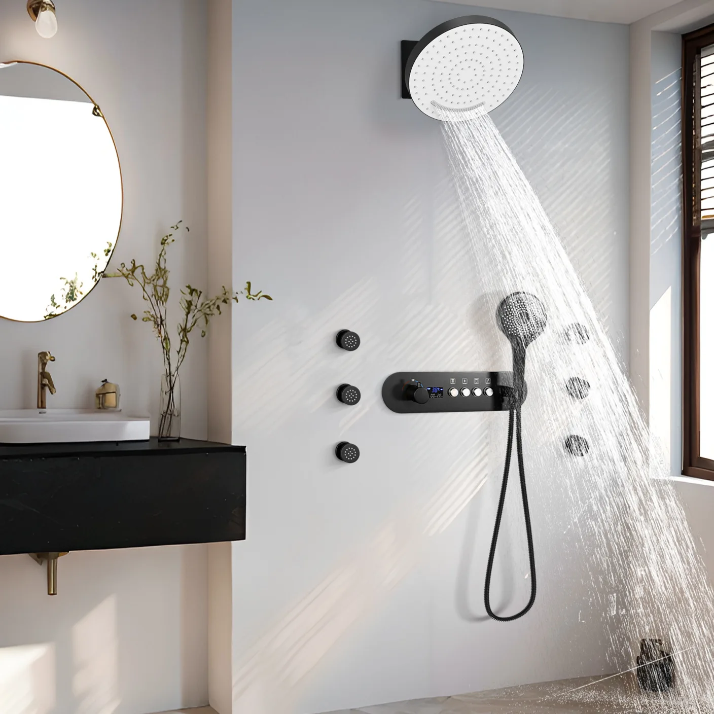 Built-in shower shower set rain top spray home bathroom digital display constant temperature concealed installation