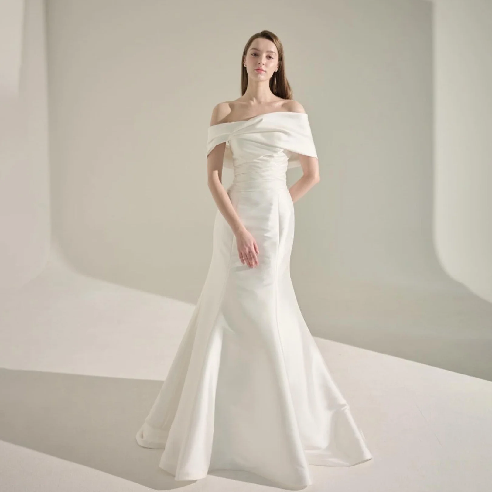 

OEING Off Shoulder Luxury Formal Wedding Dresses Pleat Mermaid Short Sleeves 프롬드레스 Floor Length Elegant Bride Gowns Party Women