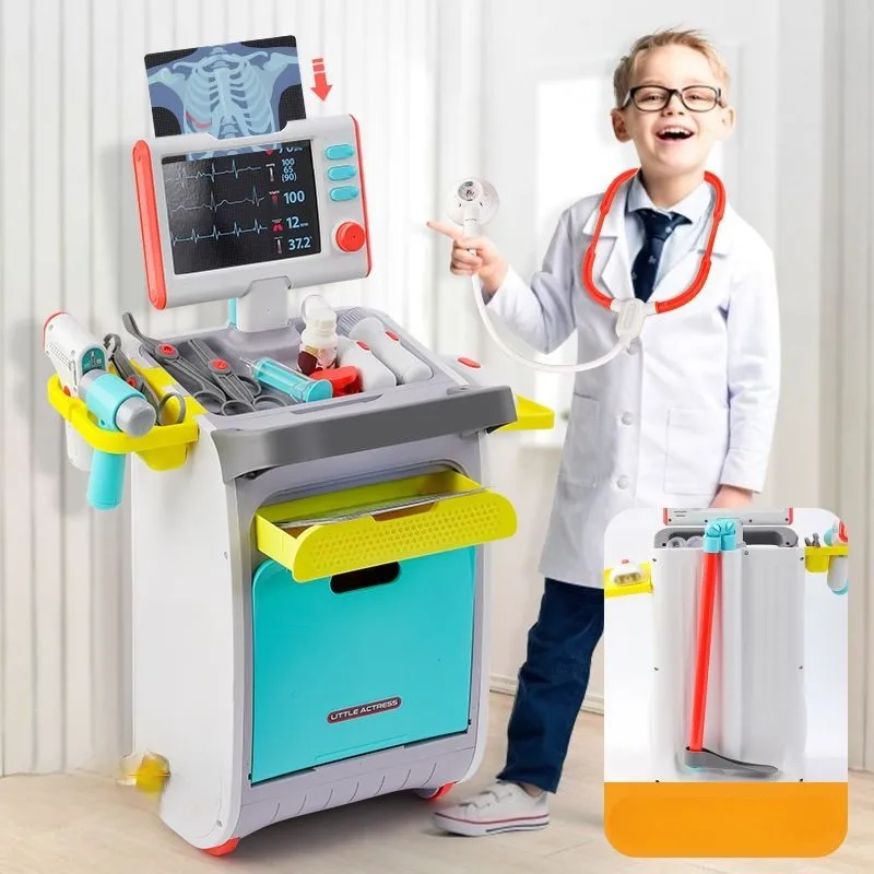 Children Simulation Medical Tools Desk Kit Play House Doctor Pretend Toy Electrocardiogram Electric Syringe Toys Gifts  For Kids