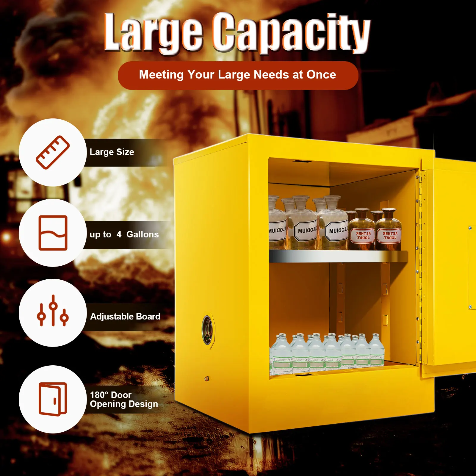Chemical Safety Cabinet, 4 Gal Flammable Liquid Storage Cabinet ,Fireproof, Leak-Proof, Anti-Corrosion, for Factory Chemical Lab