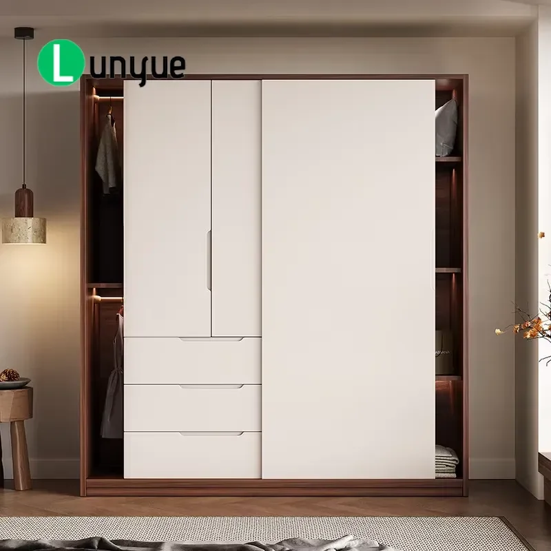 Antique Style Sliding Door Wardrobe Solid Wood Large Locker Simple Medieval Design Home Bedroom Furniture Storage Cabinet