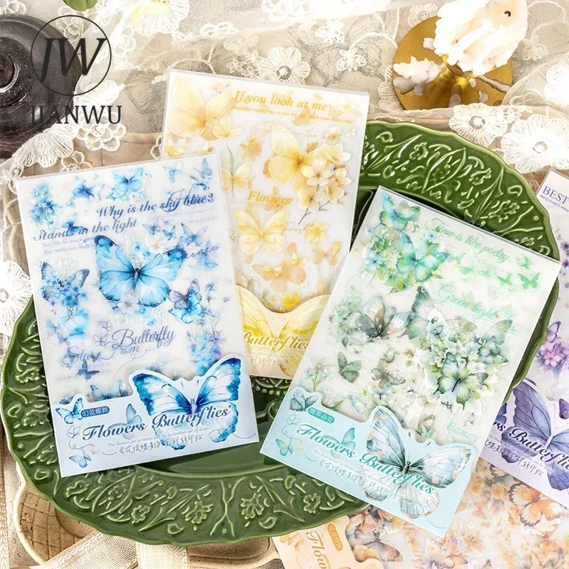 JIANWU Flower Butterfly Series Vintage Landscaping Material Collage PVC Transfer Sticker Creative DIY Journal Stationery