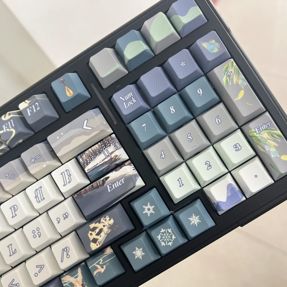 Spring Mountain Snow Melt Keycaps Cherry Profile Chinese Style Morandi Colour PBT Keycaps for Mechanical Keyboard Blue Key Cap