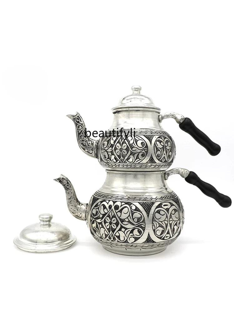 

Turkey Black Tea Teapot Teapot Sets Gold Silver Carved Handmade Copper