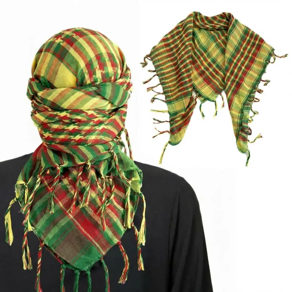 Windproof Middle East Muslim Scarf Neck Warmer Sandproof Arabic Square Scarf Thickened Red Yellow Green Headscarf Outdoor Sports