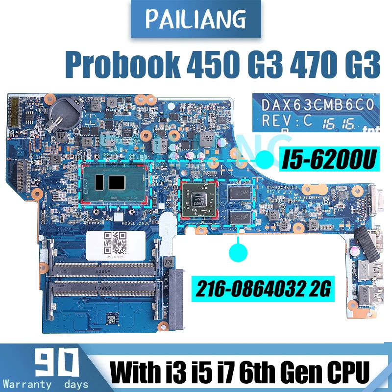 Imagem -02 - Placa-mãe Portátil para hp Probook Gpu 2g Mainboard Notebook 450 g3 470 g3 Dax63cmb6c0 Dax63cmb6d1 855671601 855565-601