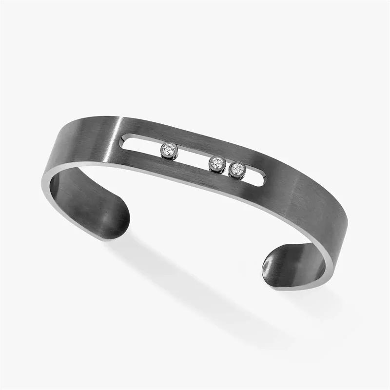 Move Titanium Men's Open Bracelet S925 Sterling Silver Brushed Craftsmanship Unique Personalized Luxury Jewelry