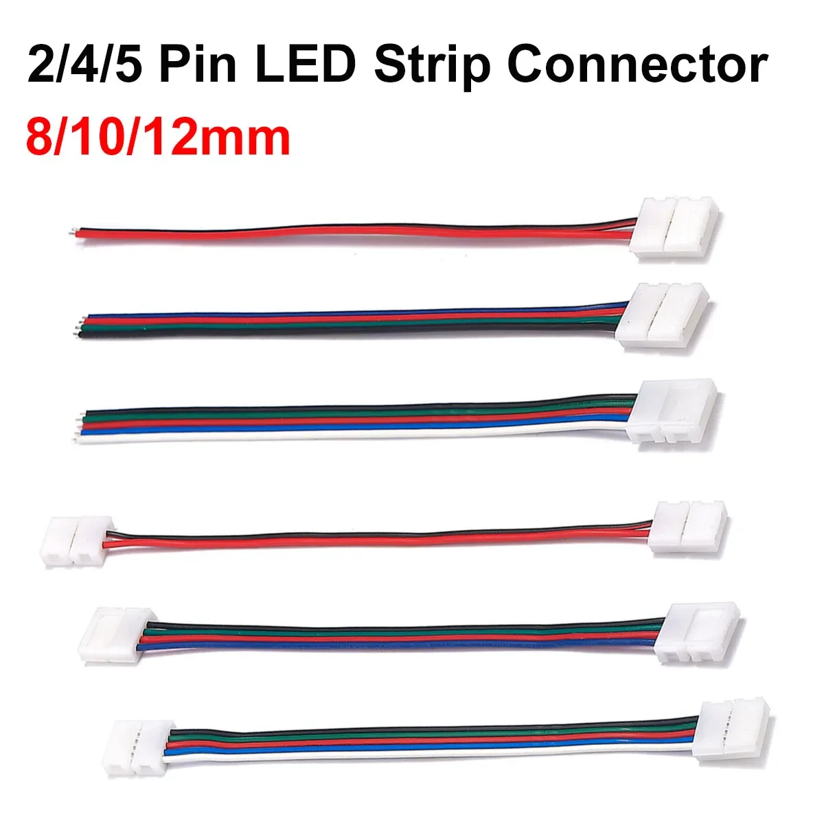 8 10 12 mm Solderless LED Strip Connector Extension Wire 2 4 5 6 Pin LED Tape Light to Wire For 3528 5050 RGB RGBW LED Strips