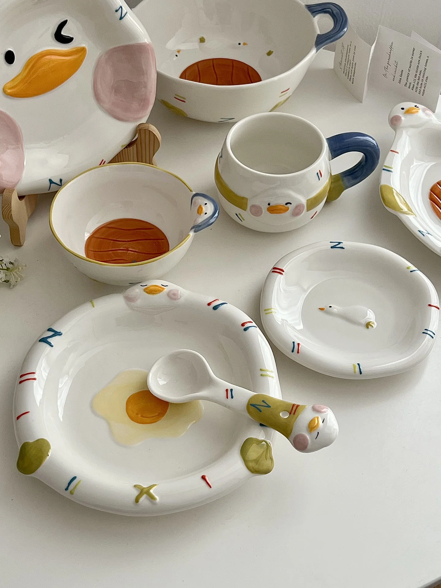 Adorable Ceramic Plate Sugar Miss Flat Duck Rice Bowl Wedding Moving Gift Irregular Shape Cartoon Pattern Universal Utensil