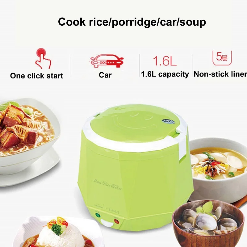 12v/24v carro mini panela de arroz aquecimento lancheira portátil temperatura constante vapor alimentos pote multifuncional para carro caminhão 1.6l