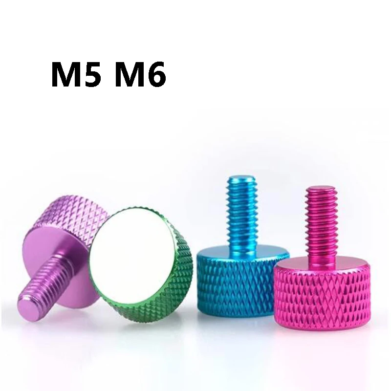 Multi-color Anodized Aluminum Flat Head Knurled Thumb Screws M5 M6 Hand Tighten for 3D Printer RC Drone Computer DIY