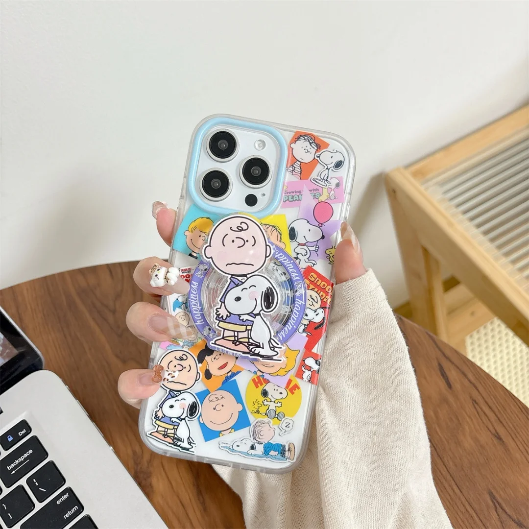 

Cartoon Snoopy Charlie Brown Magnetic Holder Magsafe Wireless Charge Phone Case For iPhone 16 15 14 13 Pro Max Back Cover﻿