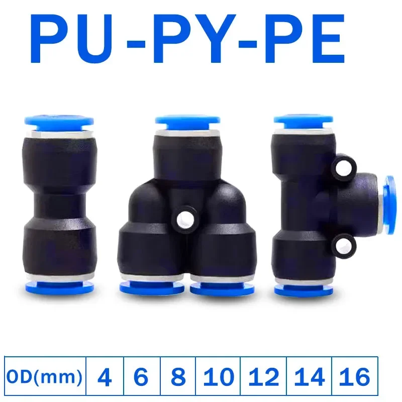 

100pcs PE PU PG PY PW Air Connectors 4 6 8 10 12mm Pneumatic Fitting Quick Connect Tee 3Way Plastic Pipe Hose Tube Connector