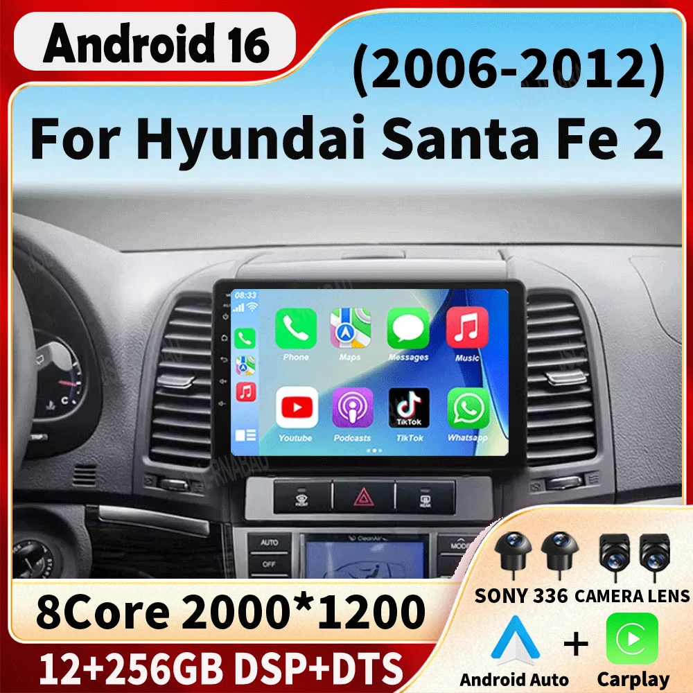 Android 16 Car Radio For Hyundai Santa Fe 2 2006 2007 2008 2009 2010 2011 2012 Multimedia Player GPS Navigation Video Player