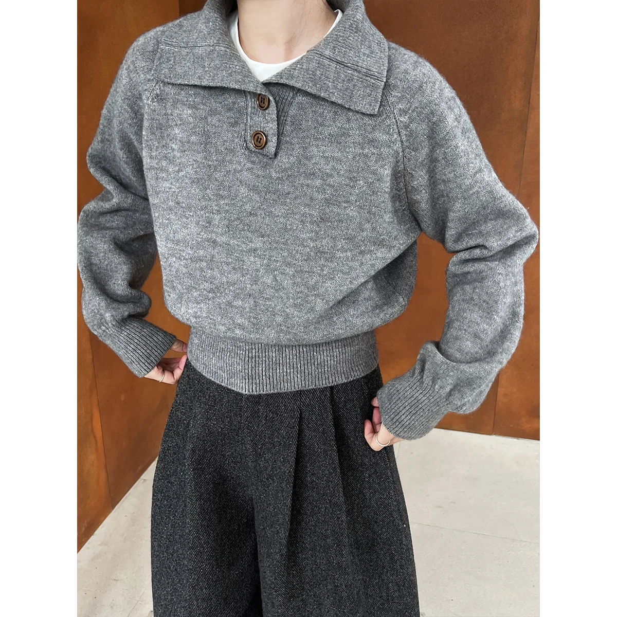 Polo's Collar Short Sweater Slimming Waist Cinching For Women 2024 Autumn Winter Soft Sticky Knit Sweater