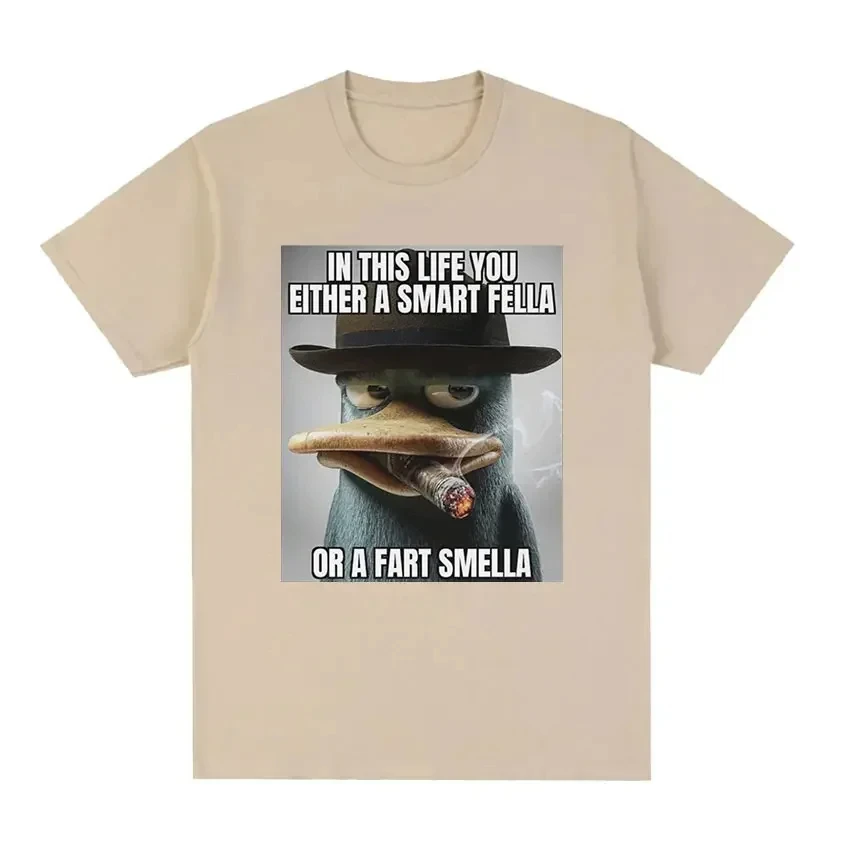 Perry Platypus Youre Either A Smart Fella or A Fart Smella Funny Graphic T-shirt Men's Women's Fashion Oversized T Shirts