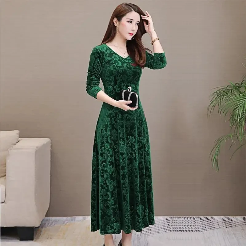 

Women's Elegant Long Dress V-Neck Spliced Folds All-match Solid Color Dress Spring New Fashionable Loose Office Ladies Dresses