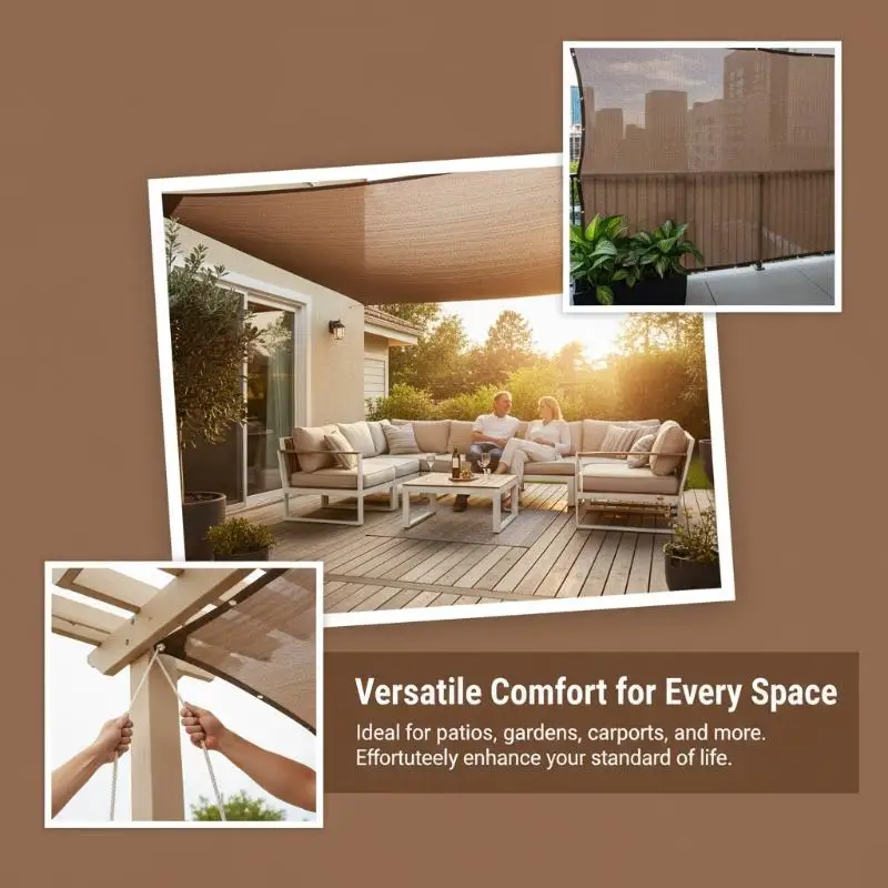 Coffee Sun Shade Cloth High Density UV Blocking Shade Net for Outdoor Patio Lawn Yard Gardening