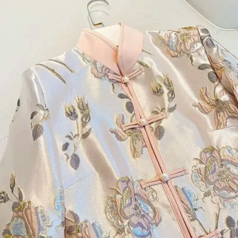 

Уличная одежда с цветочным принтом, Cheongsam, тангий костюм, куртка в китайском стиле для женщин, традиционные пальто, элегантные женские повседневные топы, осень