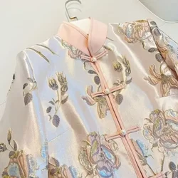 Flower Print Streetwear Cheongsam Tangsuit Chinese Style Jacket for Women Traditional Coats Elegant Lady Casual Tops Autumn