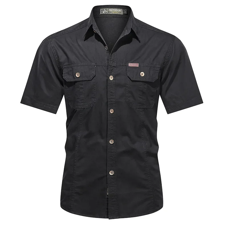 Men Short Sleeve Shirts Casual Work Cotton Slim Fit Shirt Male Tactical Tops Breathable Army Cargo Shirt M-6XL XT802