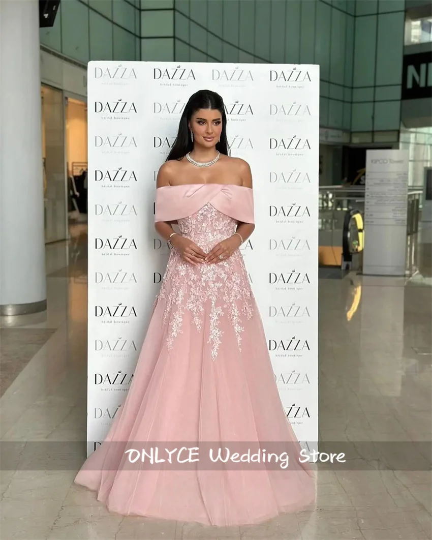 

Light Pink Luxury Evening Dresses 2025 Off Shoulder Appliques Beading Dubai Long Party Dress Prom Gown Customized