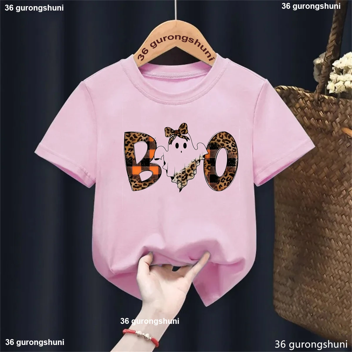 

Leopard Boo Halloween Graphic Printed Tshirt Girls/Boys Funny Solid Kids Clothes 1-13 Years Old T-Shirt Harajuku Shirt