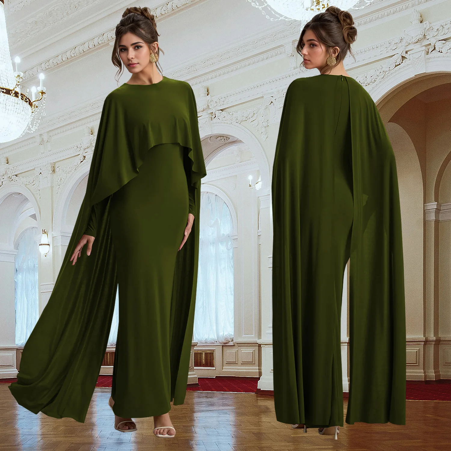 C7277 Abito casual elegante in raso da donna girocollo transfrontaliero per Amazon AliExpress scialle solido moda europea americana