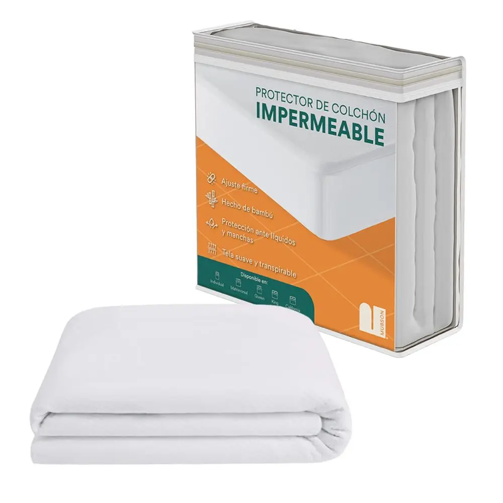 Cubre Colchón Tamaño Queen con Tela 100% Impermeable y Antiácaros de Bambú. Cobertor Queen Size Hipoalergénico con Resorte Adapta