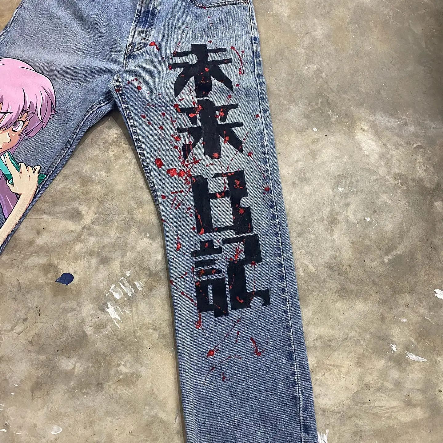 Retro Graphic Baggy Jeans Hip Hop Anime Print Jeans New Harajuku Denim Y2k Pants Men Women Goth High Waist Wide Trousers