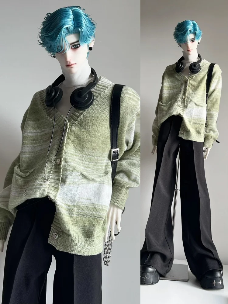 Ubranka dla lalek BJD dla lalek ID75 Zielono-czarny sweter kardigan Akcesoria dla lalek (Tylko sweter, bez lalki)