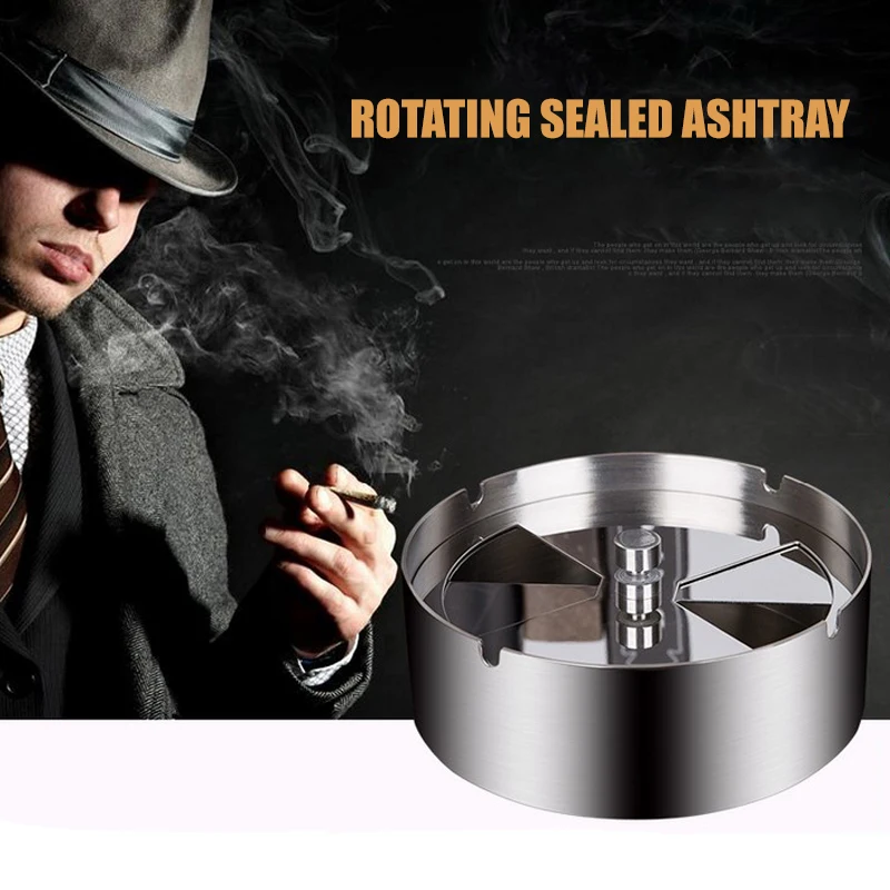 Windproof Smokeless Ashtray for Cigars Outdoor Car Ashtray Stand with Lid Stainless Steel