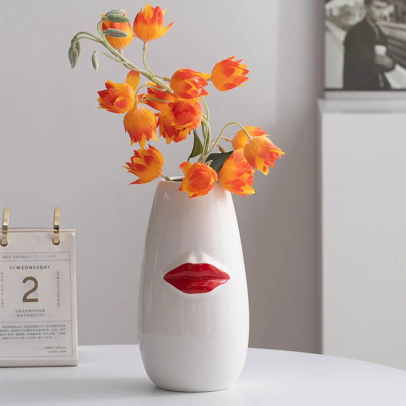 

Shumen Red Lip Creative Nordic Ceramic Decorative Dry Flower Vase for Hydroponic Flowers, Aesthetic Flower Arrangement for Livin