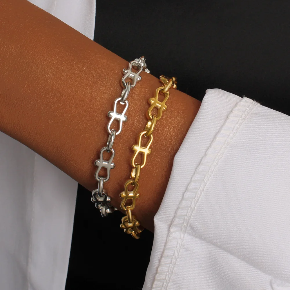 DIY accessories Amazon hot-selling titanium steel hydraulic chain bow personalized necklace bracelet plated with 18K gold jewelr