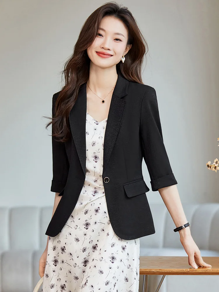 Apricot Suit Jacket Women's Summer Thin2024New Small Leisure Suit Inner Wear Dress Two-Piece Set