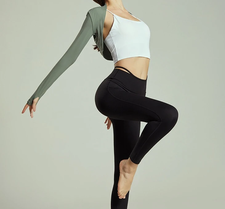 

Dancing Ballet Shawl Women Long Sleeve Yoga Shirts Fitness Crop Top Running Tight Sports Coat Quick Dry Workout Sportswear