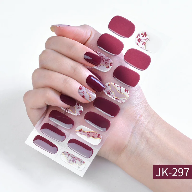 18 Tips New Year 'S Semi-Cured Gel Nail Sticker Waterdichte Duurzame Uv Nail Sticker Verwijderbare Volledige Cover Nagel Stickers