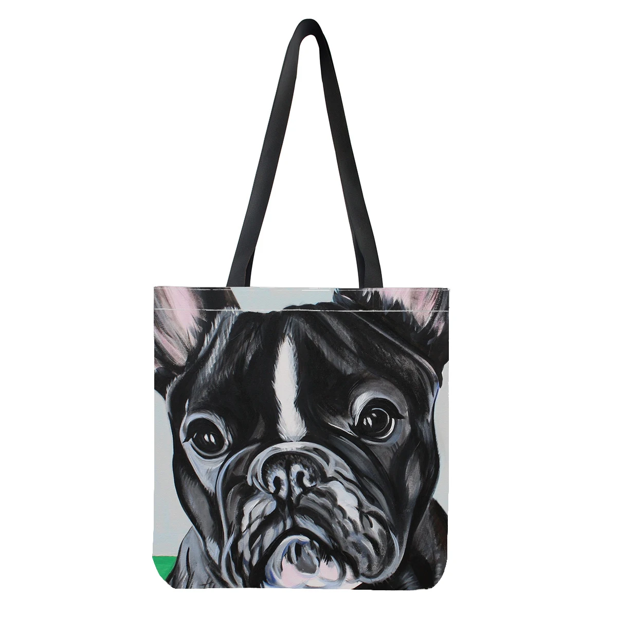 Customized Canvas Bags Oil Painting Bulldog Shopper Shoulder Bag Women Handbags Shopping Tote Casual Grocery Customizable