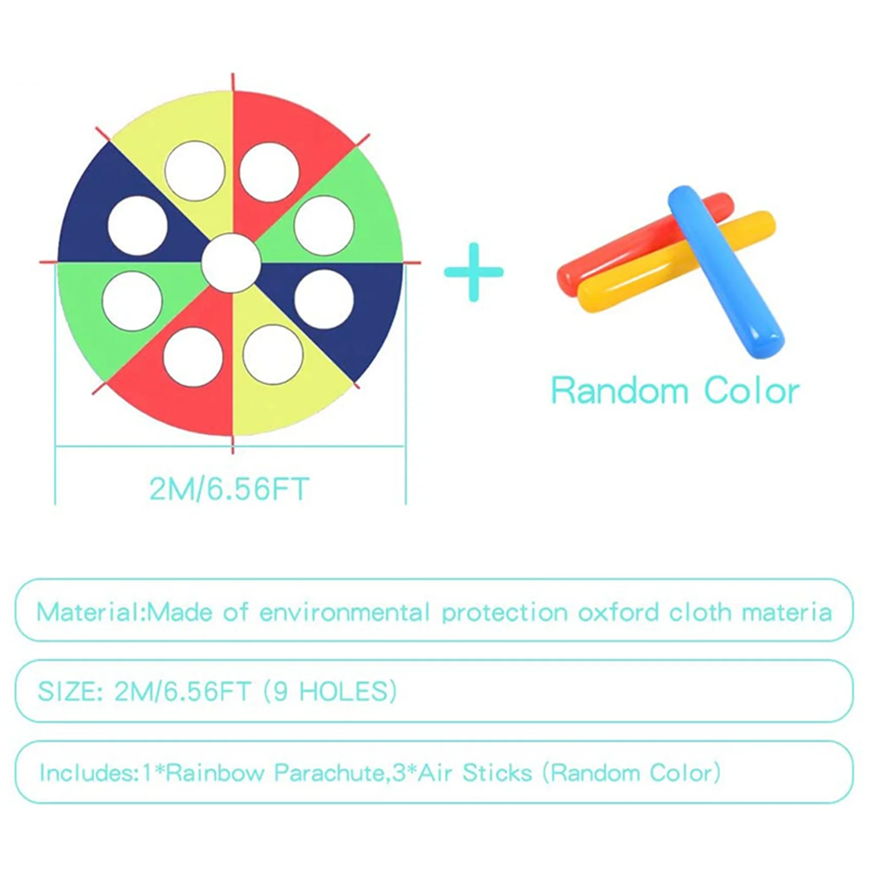 2X Rainbow Parachute Parachute 6 Feet, Play Parachute Outdoor Game (W Mouse) Activity  With 6X Air Sticks 2M