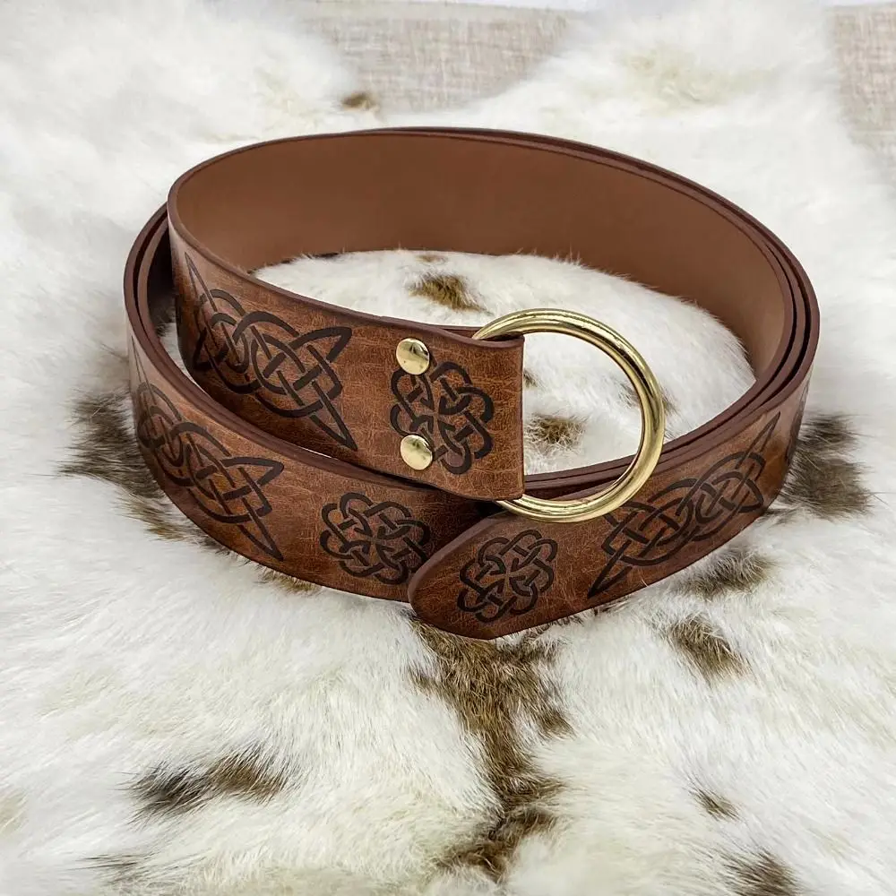 Interesting Embossed Viking Renaissance Belt Printing PU Celtic Belt Knight Leather Medieval Waistband Photo Pros