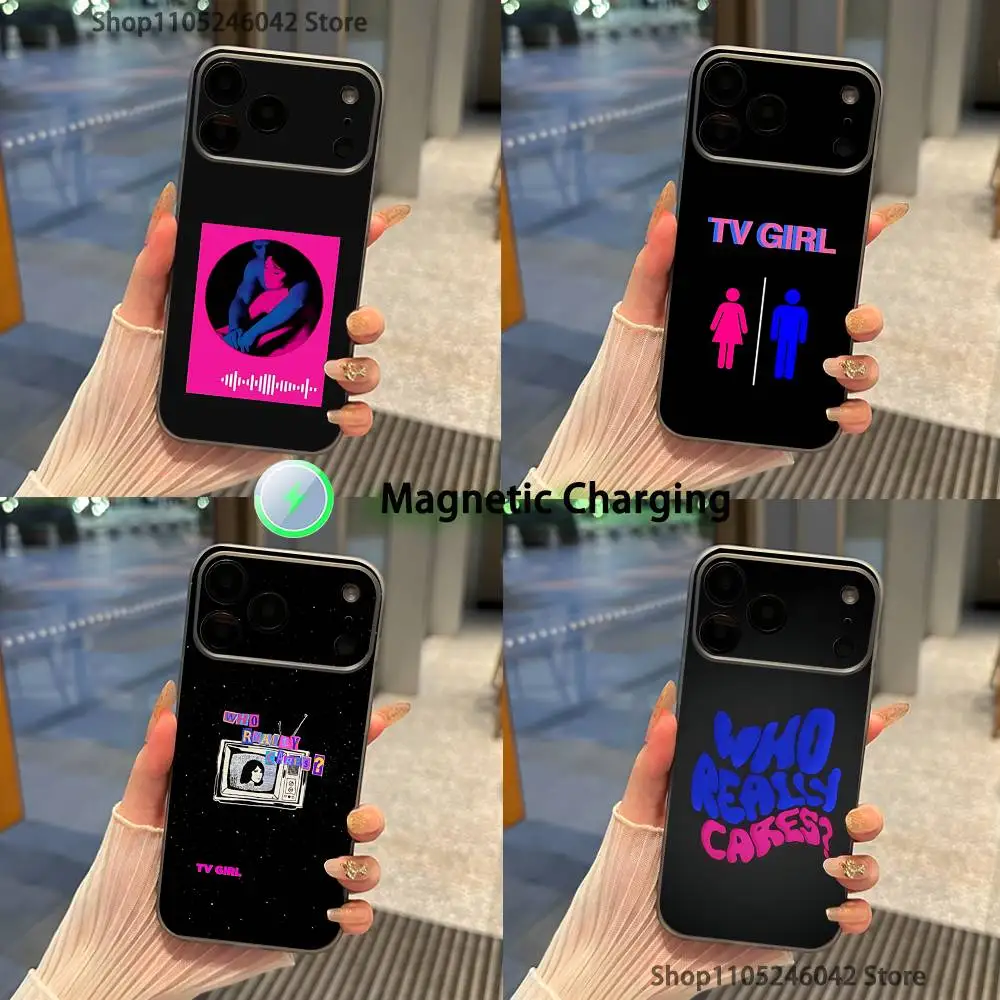 

T-Tv Girls Who Really Cares For iPhone 17,16,15,14,13,12,11,Pro,Max,Plus Magnetic Wireless Charging Transparent gray Phone Case