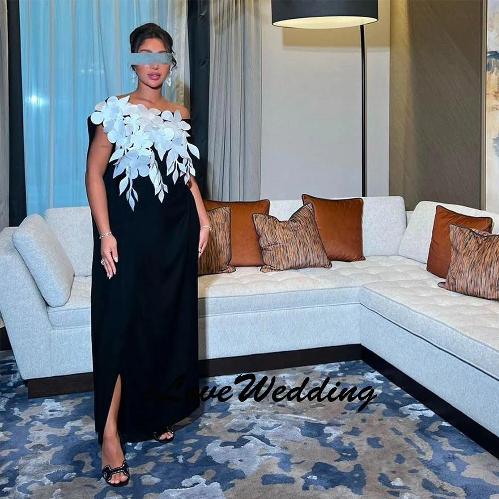 

Exquisite Black Jersey Prom Dresses with Handmade Flowers Long Dress Classic High Quality Party Gowns for Women 2025 Customized