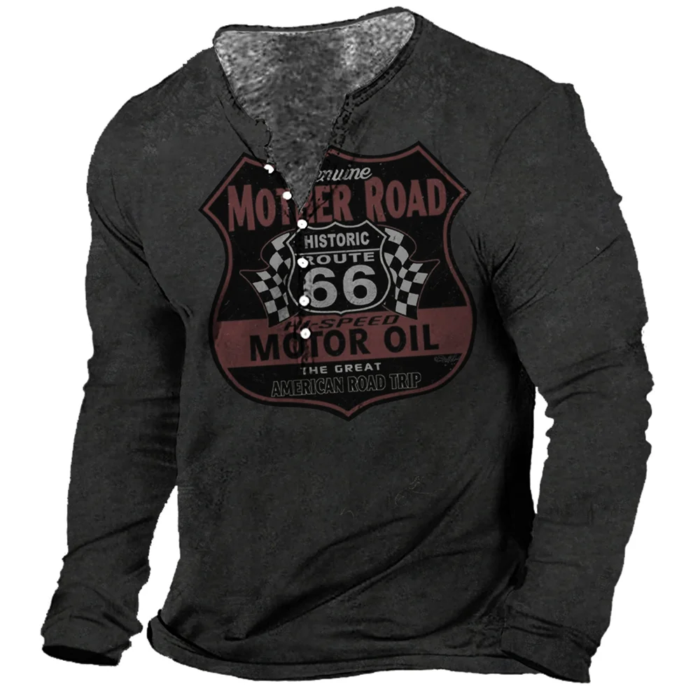 T-shirt for Male Vintage Print Pullover Cotton Tees 5xl Street Sweatshirt 2023 Route 66 Graphic 3d Print T-shirt Long Sleeve Top