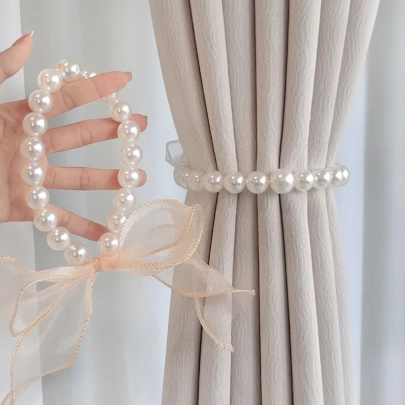 2Pcs Curtain Tieback  Beautiful Pearls Lace Holder Hook Buckle Clip Pretty and Fashion Polyester Decorative Home Accessorie