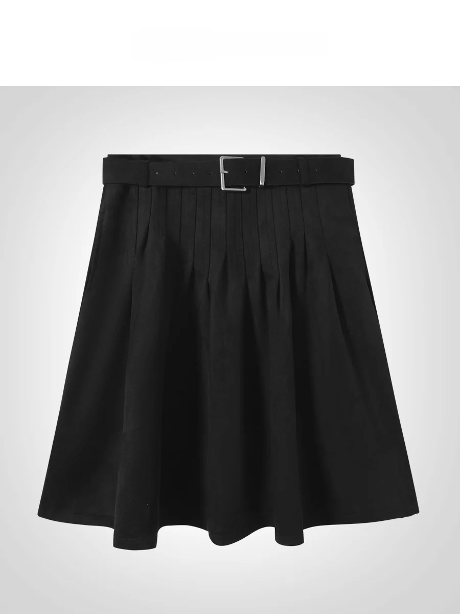 IAMCPLUS High Waist Pleated Skirt Belted Casual A-Line Half Skirt for Women Winter 2025 Ladies Premium Fashion