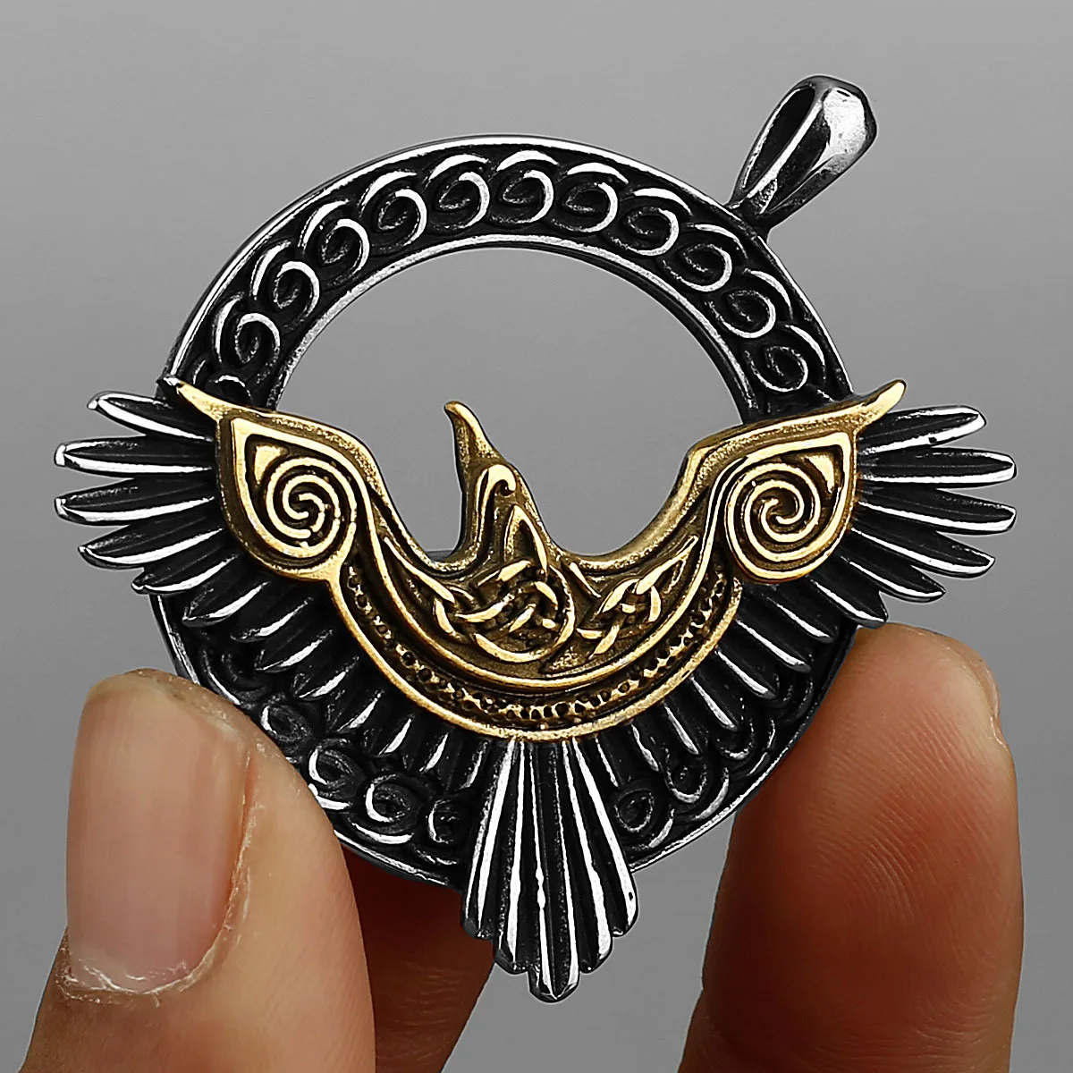 Viking Raven Pendant Necklace for Men, Norse Mythology Odin Crow Amulet, Celtic Knot 316L Stainless Steel Vintage Necklacet