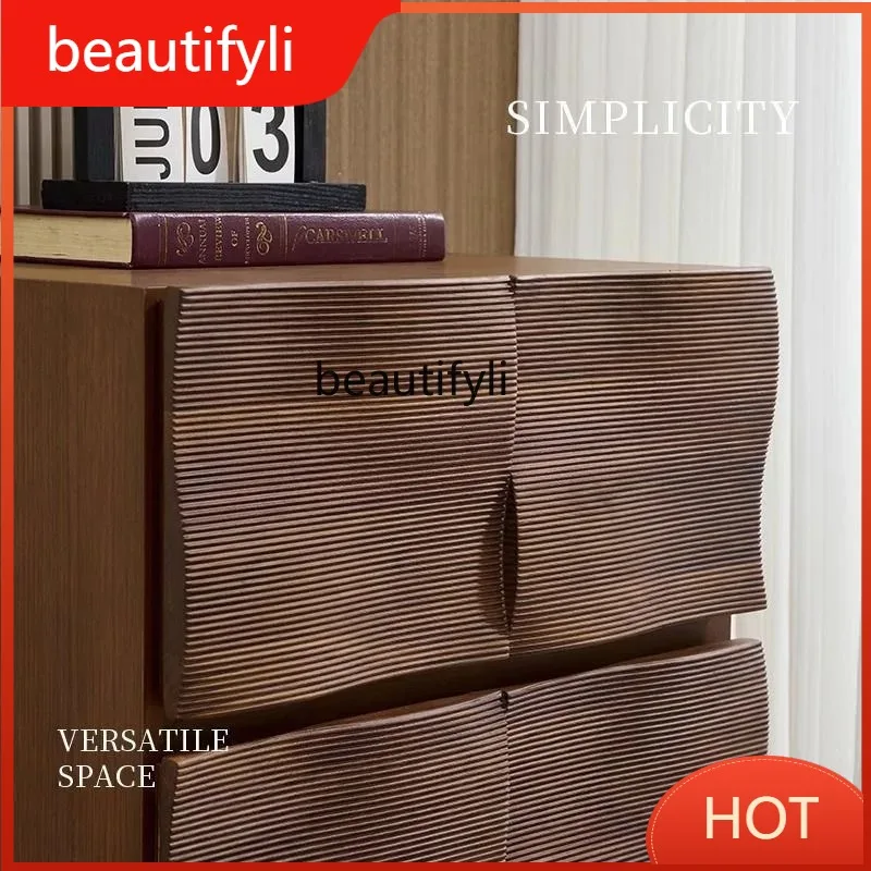 A139 Vintage Style Simple Combination Cabinet Living Room Solid Wood Sideboard Walnut Color Bedside Chest of Drawers