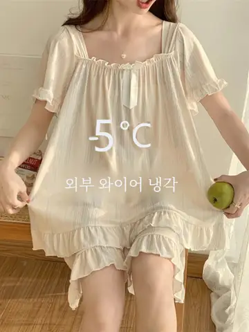 얼음 실크 냉각 잠옷 여성 여름 짧은 소매 순수한 욕망 미적 느슨한 맞는 300kg 추가 크기 200kg 세트 얇은