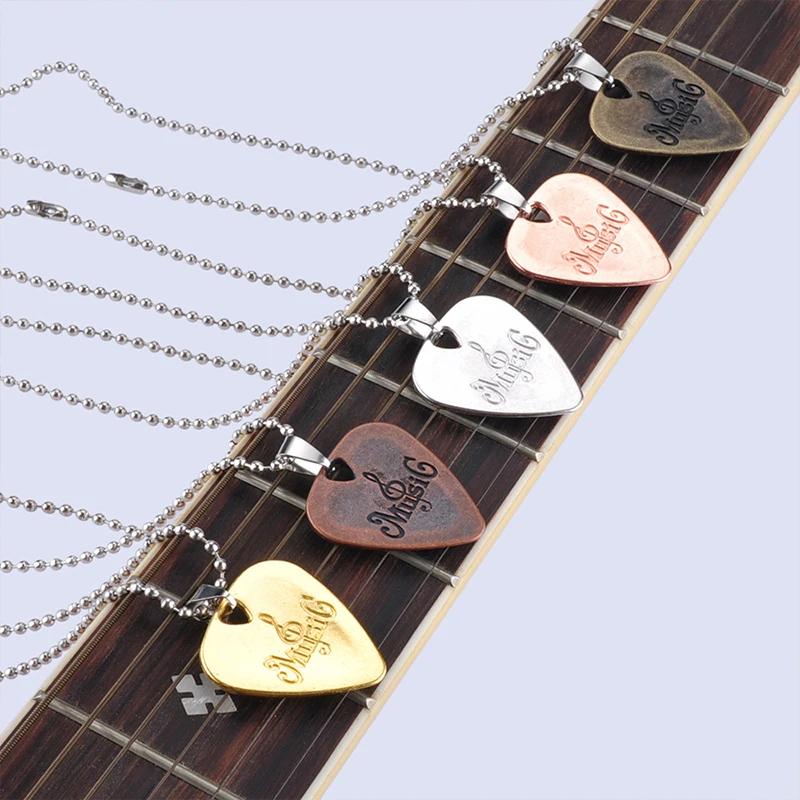 Guitar Pick Necklace for Men & Women Stainless Steel R&B Music Jewelry Guitar Picks Pendant Gifts for Music Lover