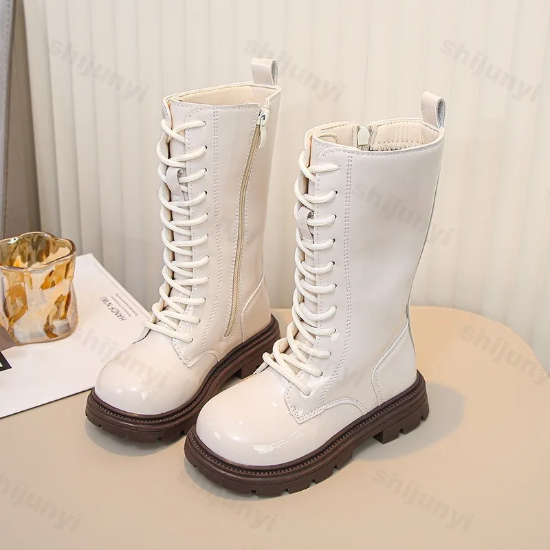 Children Knee Length Boots New 2025 Autumn Girls Princess Boots British Kids Zipper Comfortable Non Slip Solid Color Long Boots